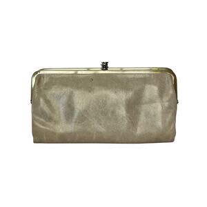 HOBO Lauren Cloud Gray Leather Double-Frame Clutch Wallet Purse